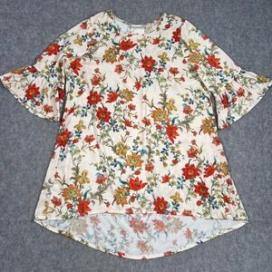 Bryn Walker Beige Floral Phryne 3/4 Bell Sleeve Tunic Blouse Women's Size Medium